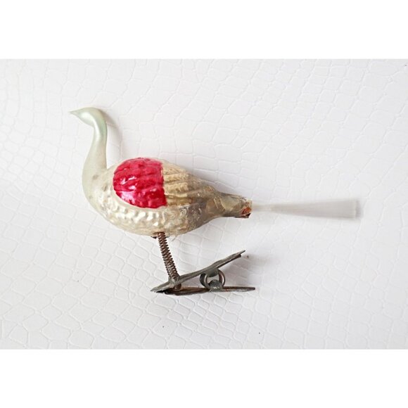 Antique Mercury Glass Bird Clip On Long Neck Bird Ornament  Christmas Ornament - Picture 2 of 6
